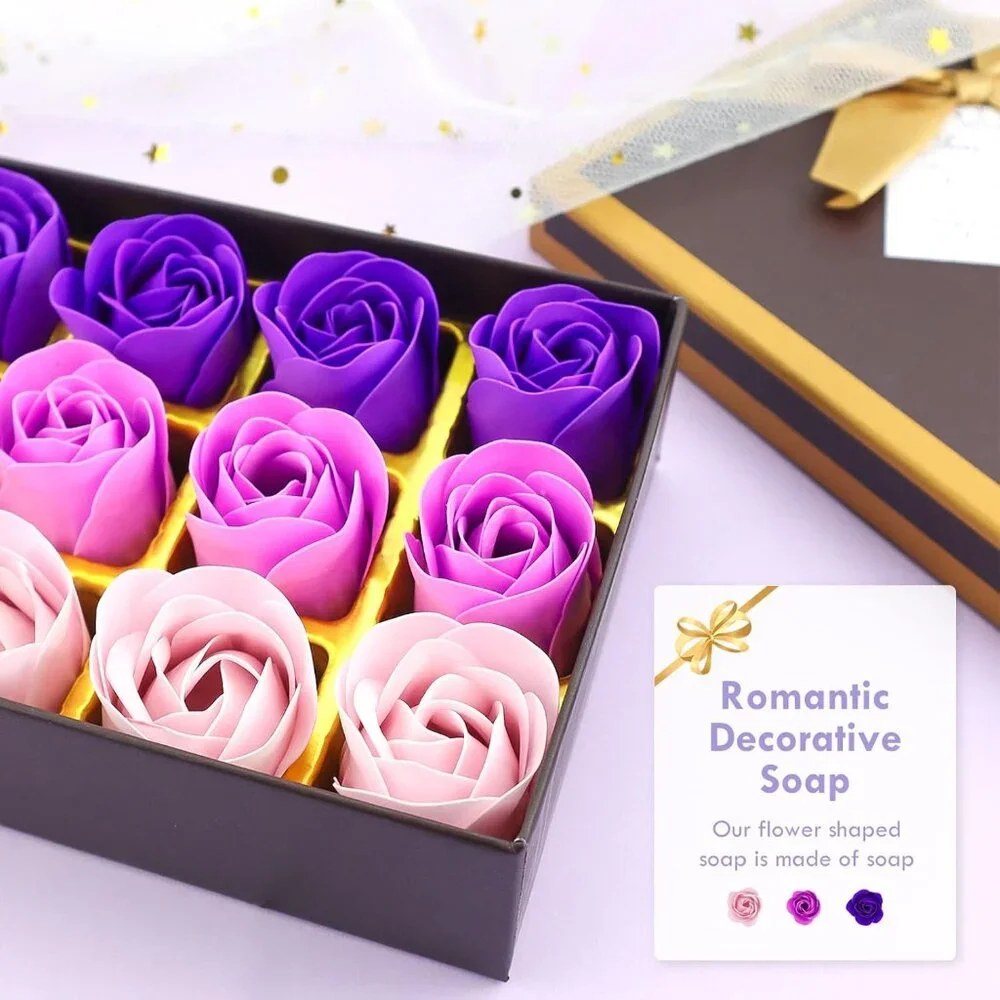 🌹18pc Roses Scented Bath Soap Petals Decorative 18pc Set Pink & Purple - Picture 5 of 6